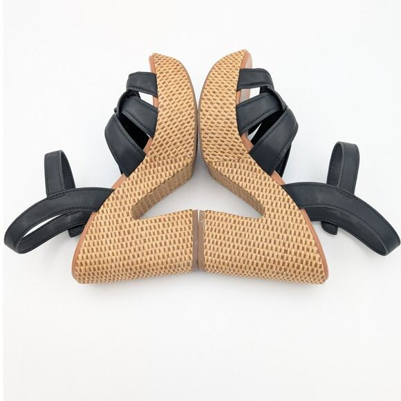 Korks Dee Wedge Platform Block Heel Sandals Women's Black/Tan Size US8 - Picture 5 of 7